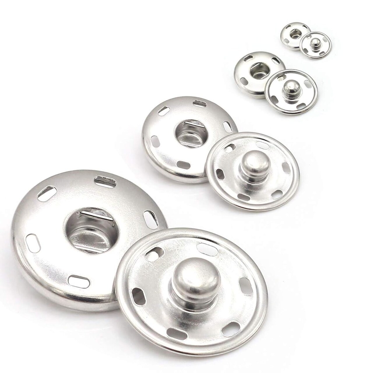 55 Sets Sew-on Snap Buttons Metal Snap Fastener Durable Press Studs Buttons for Sewing Clothing, 4 Sizes (Silver)